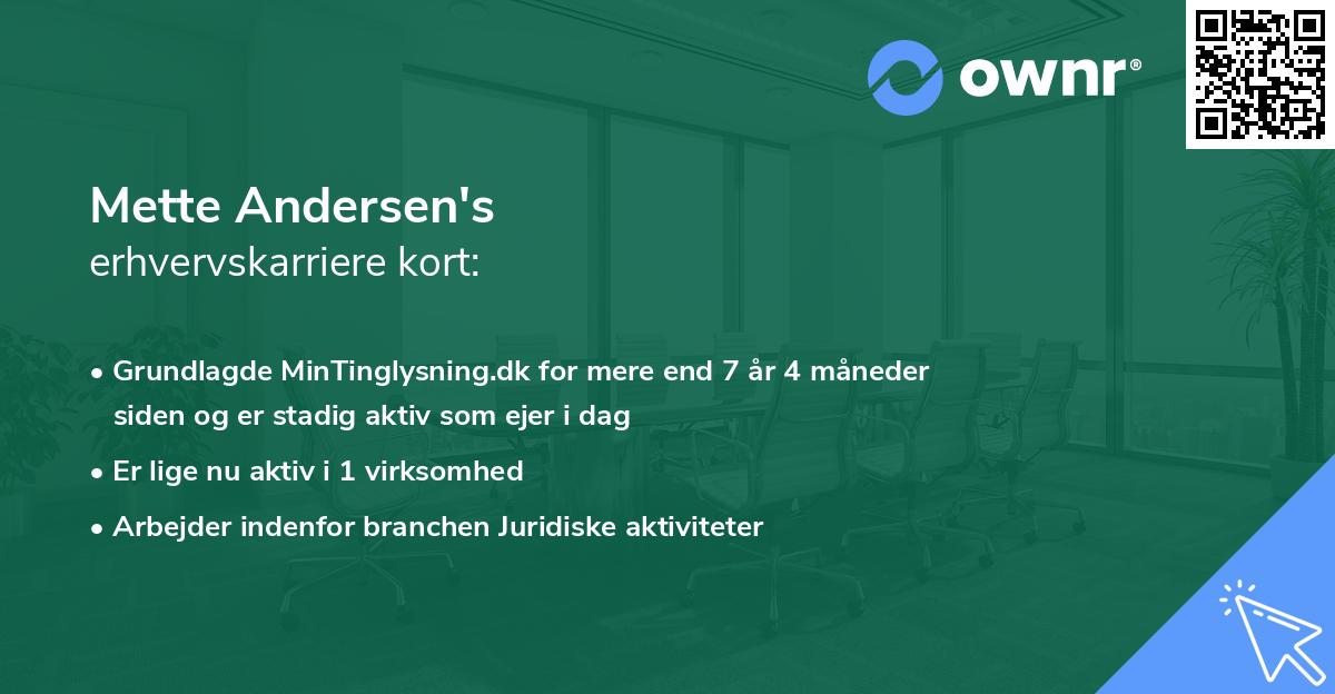 Mette Andersen's erhvervskarriere kort