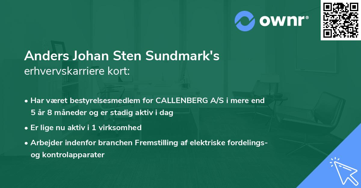 Anders Johan Sten Sundmark's erhvervskarriere kort