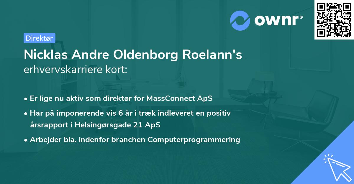 Nicklas Andre Oldenborg Roelann's erhvervskarriere kort