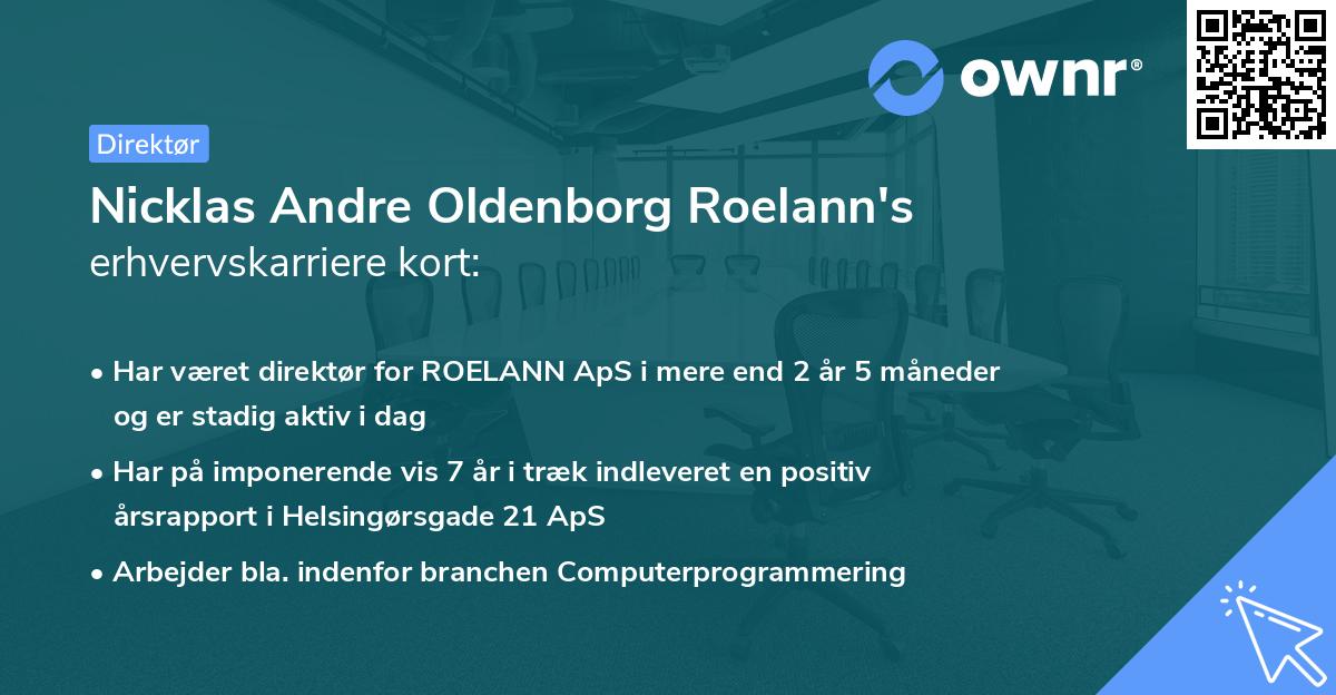 Nicklas Andre Oldenborg Roelann's erhvervskarriere kort