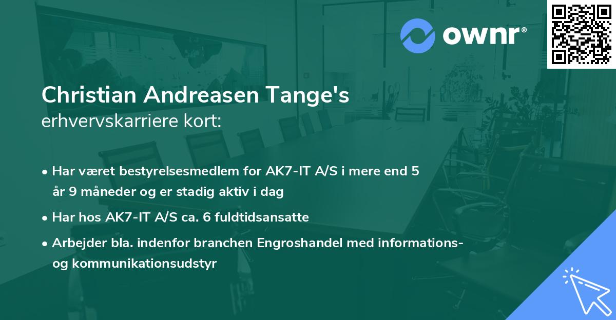 Christian Andreasen Tange's erhvervskarriere kort