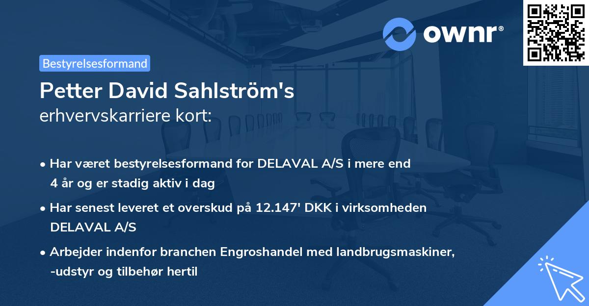 Petter David Sahlström's erhvervskarriere kort