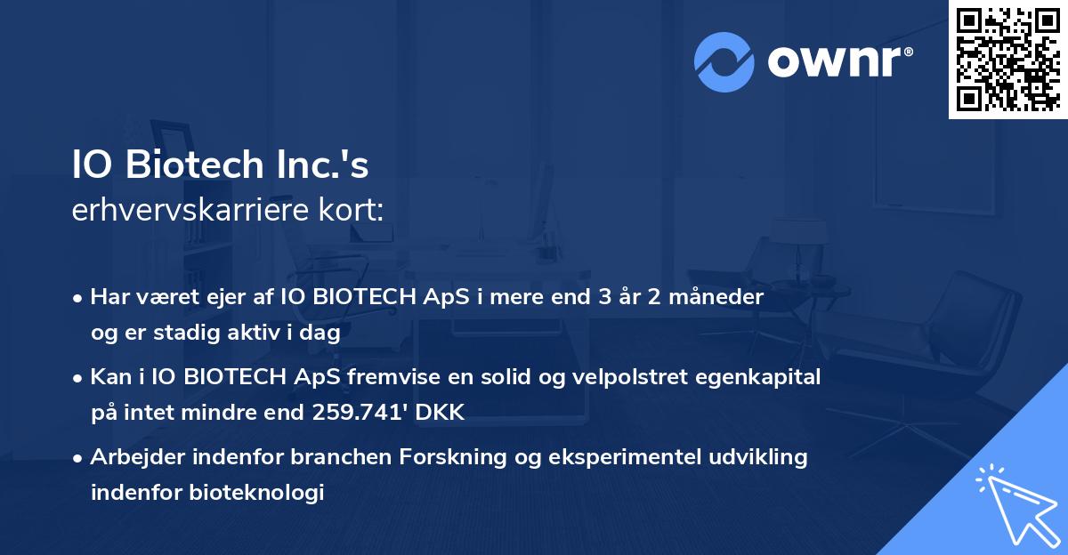 IO Biotech Inc.'s erhvervskarriere kort