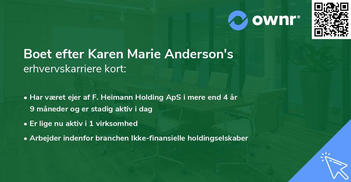 Boet efter Karen Marie Anderson's erhvervskarriere kort