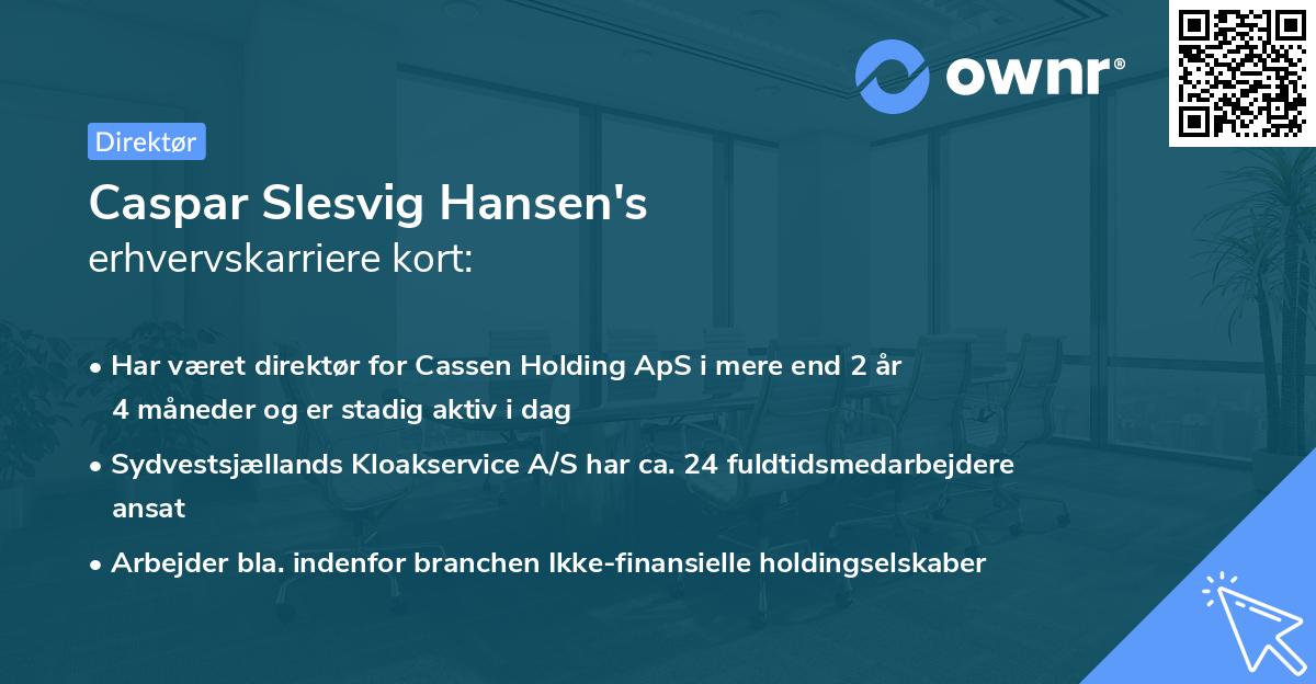 Caspar Slesvig Hansen's erhvervskarriere kort