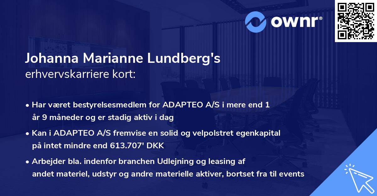 Johanna Marianne Lundberg's erhvervskarriere kort