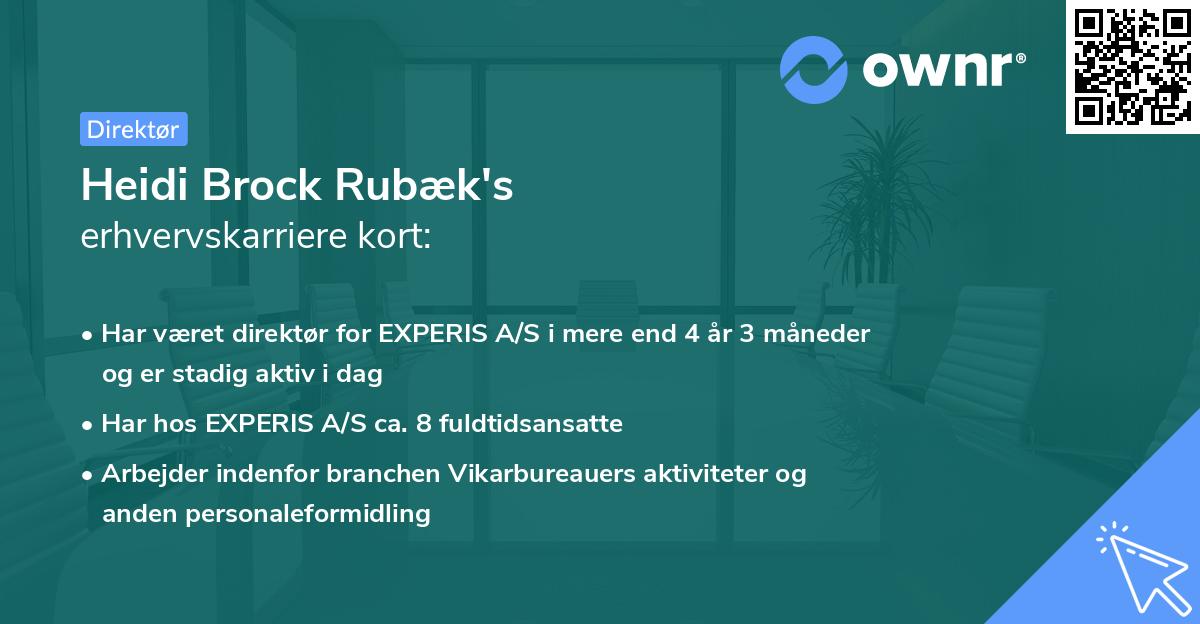 Heidi Brock Rubæk's erhvervskarriere kort
