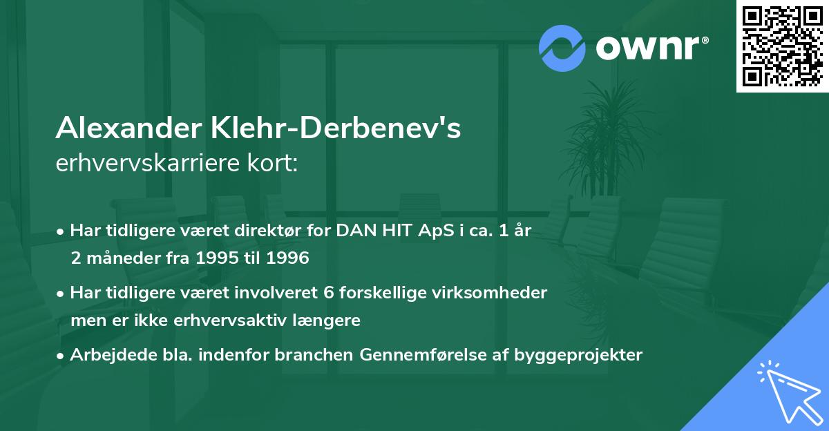 Alexander Klehr-Derbenev's erhvervskarriere kort