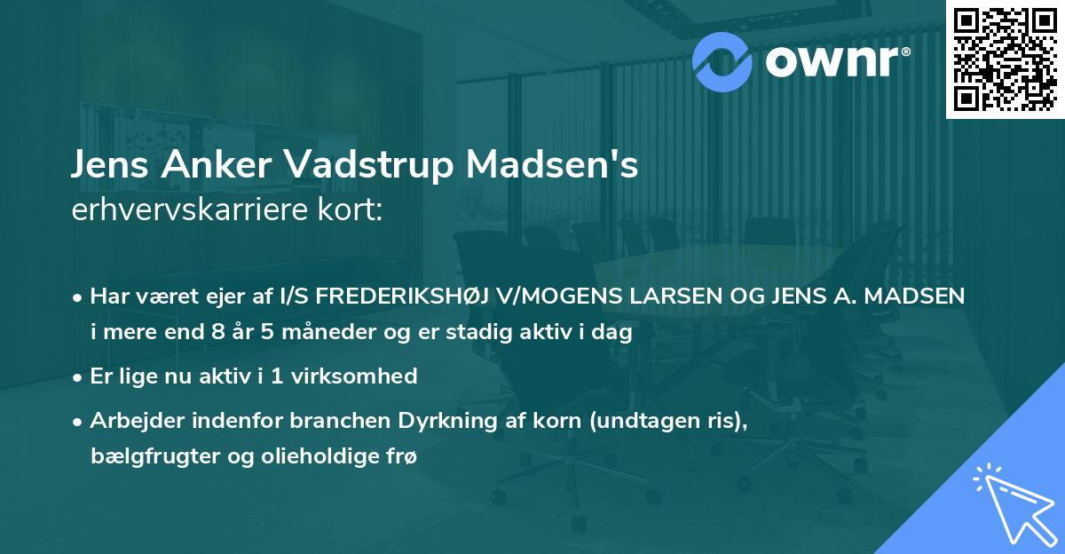 Jens Anker Vadstrup Madsen's erhvervskarriere kort