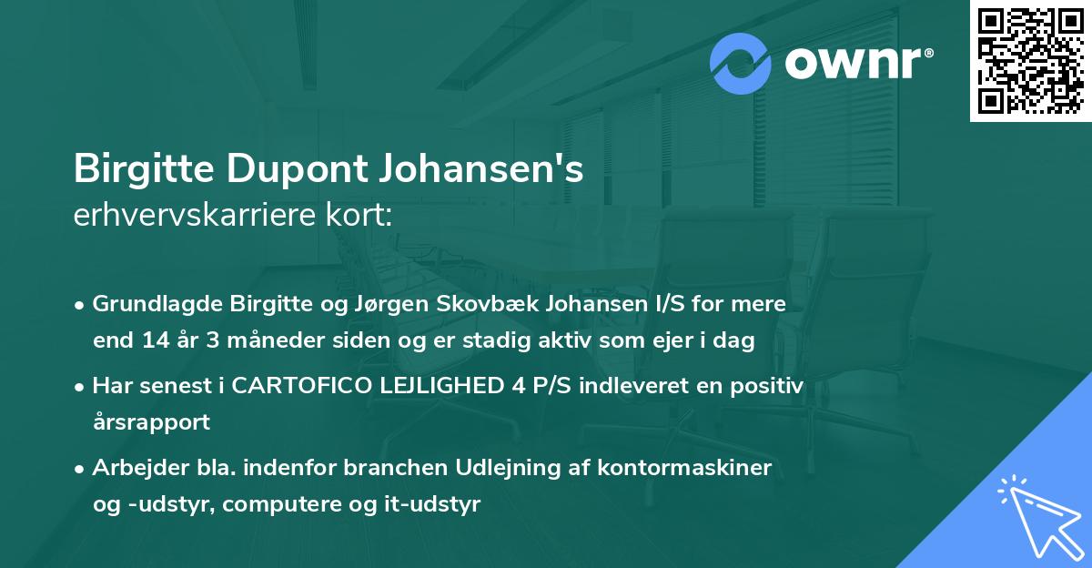 Birgitte Dupont Johansen's erhvervskarriere kort