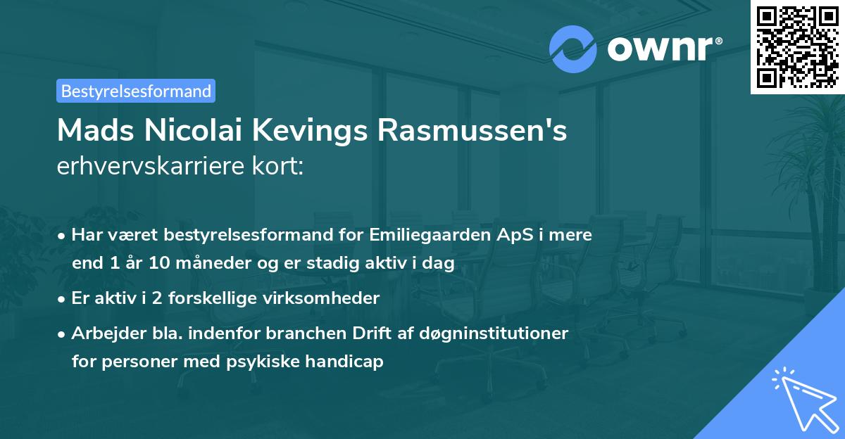 Mads Nicolai Kevings Rasmussen's erhvervskarriere kort