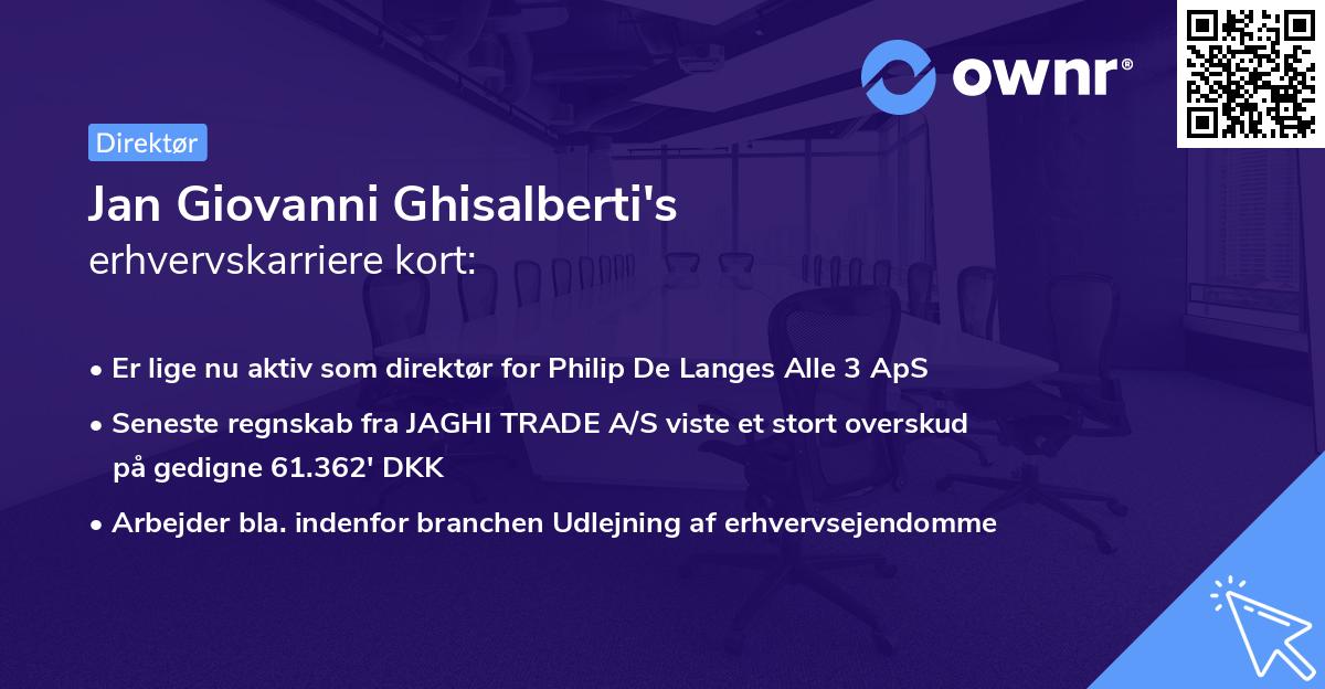 Jan Giovanni Ghisalberti's erhvervskarriere kort
