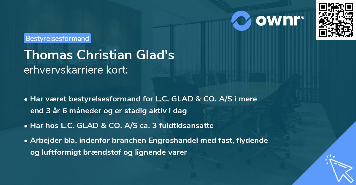 Thomas Christian Glad's erhvervskarriere kort
