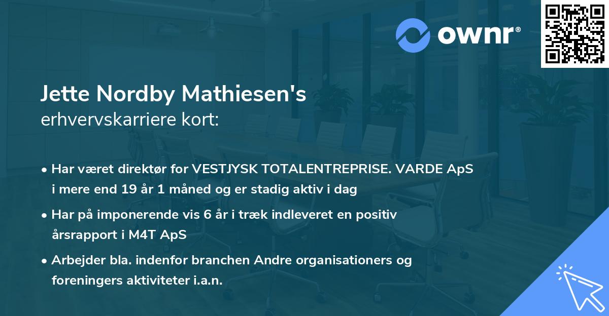 Jette Nordby Mathiesen's erhvervskarriere kort