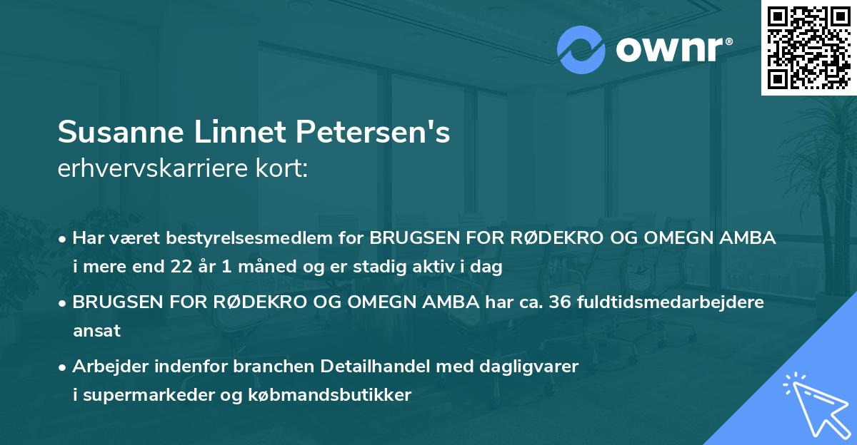 Susanne Linnet Petersen's erhvervskarriere kort