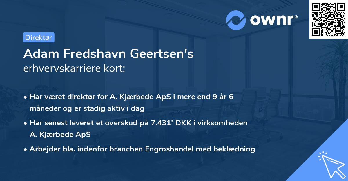 Adam Fredshavn Geertsen's erhvervskarriere kort