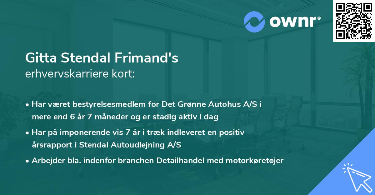 Gitta Stendal Frimand's erhvervskarriere kort