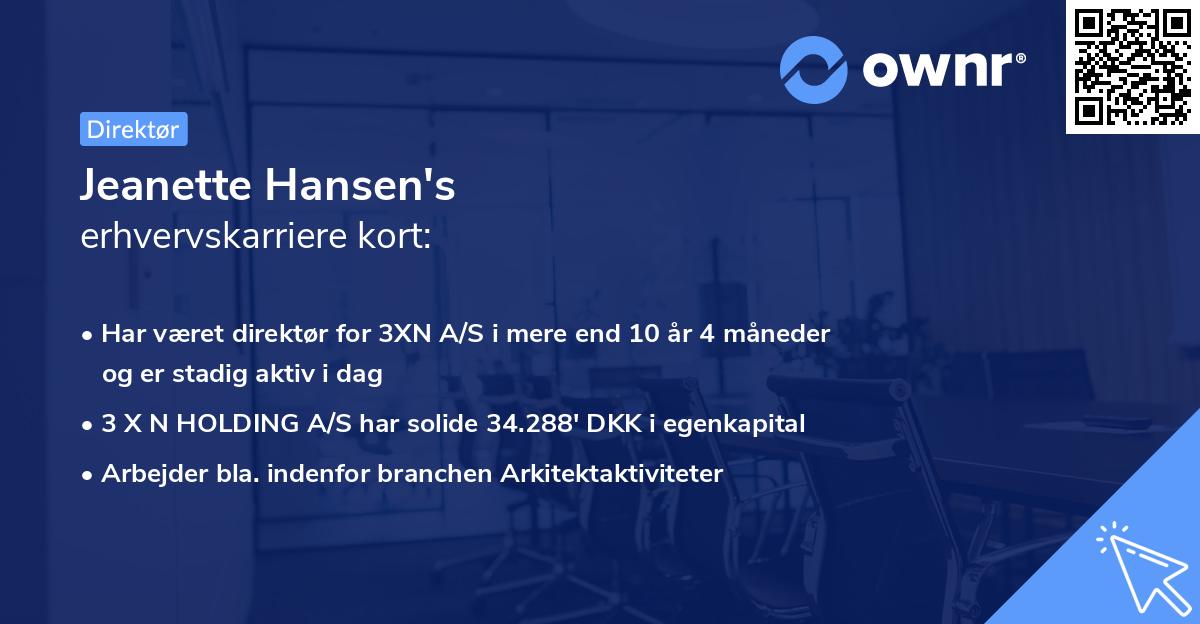 Jeanette Hansen's erhvervskarriere kort