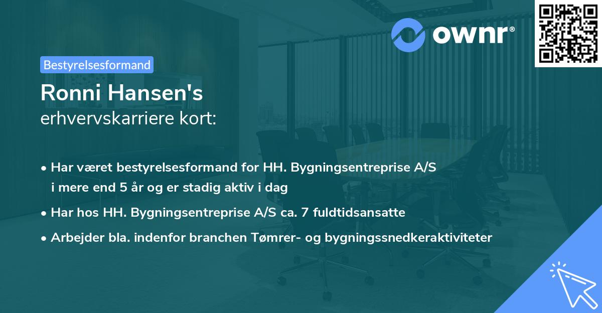 Ronni Hansen's erhvervskarriere kort