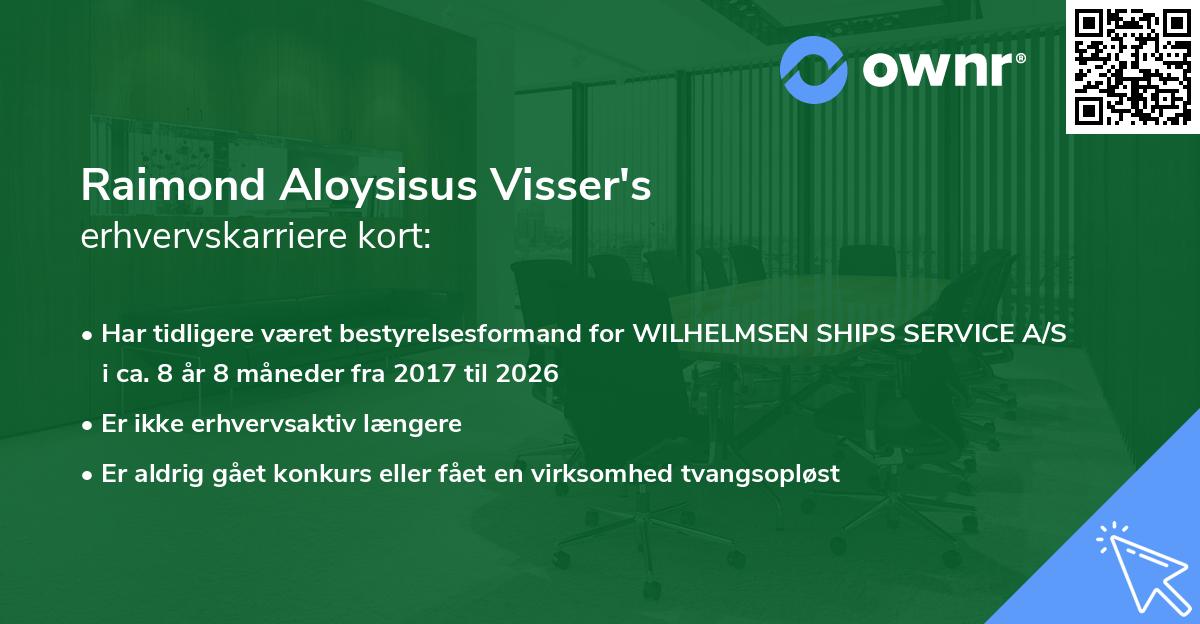 Raimond Aloysisus Visser's erhvervskarriere kort