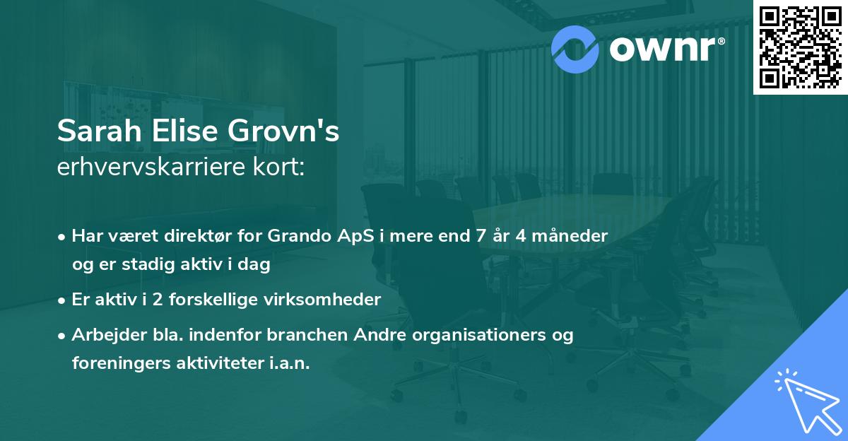 Sarah Elise Grovn's erhvervskarriere kort