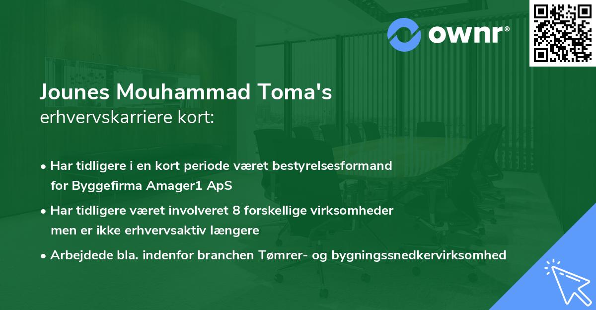 Jounes Mouhammad Toma's erhvervskarriere kort