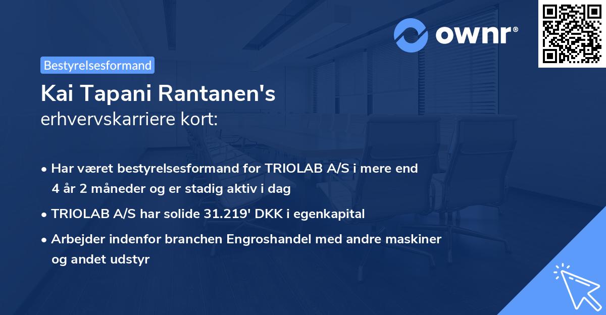 Kai Tapani Rantanen's erhvervskarriere kort