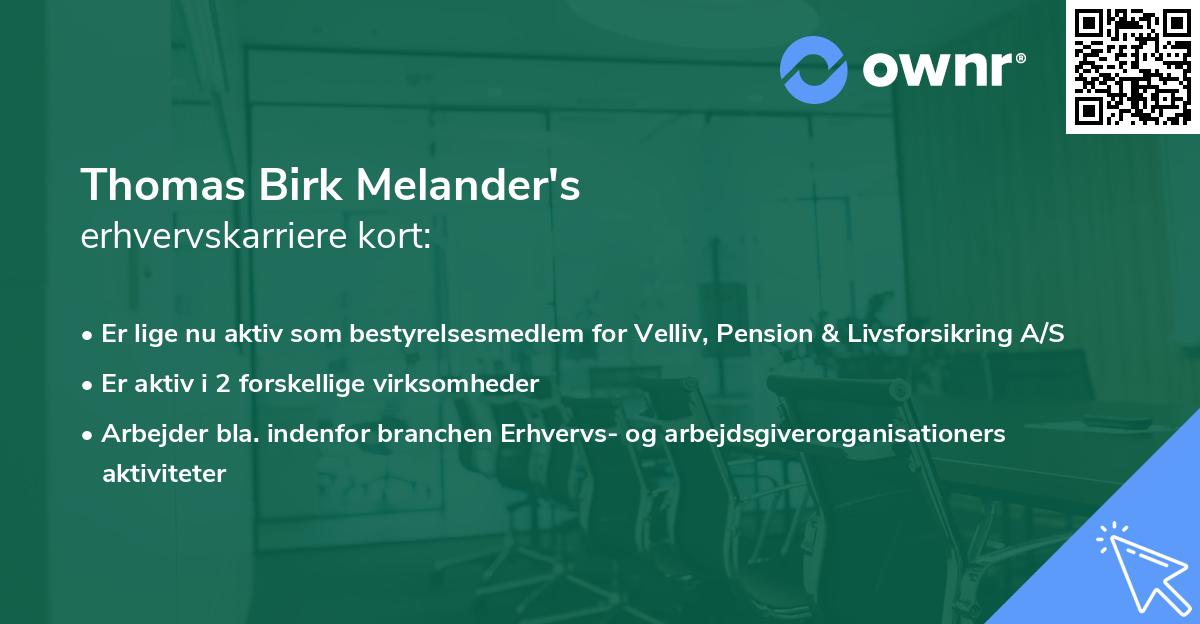 Thomas Birk Melander's erhvervskarriere kort