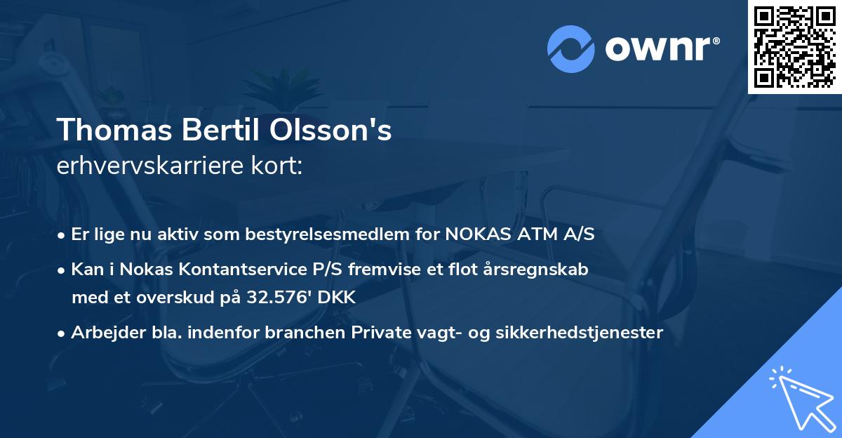 Thomas Bertil Olsson's erhvervskarriere kort