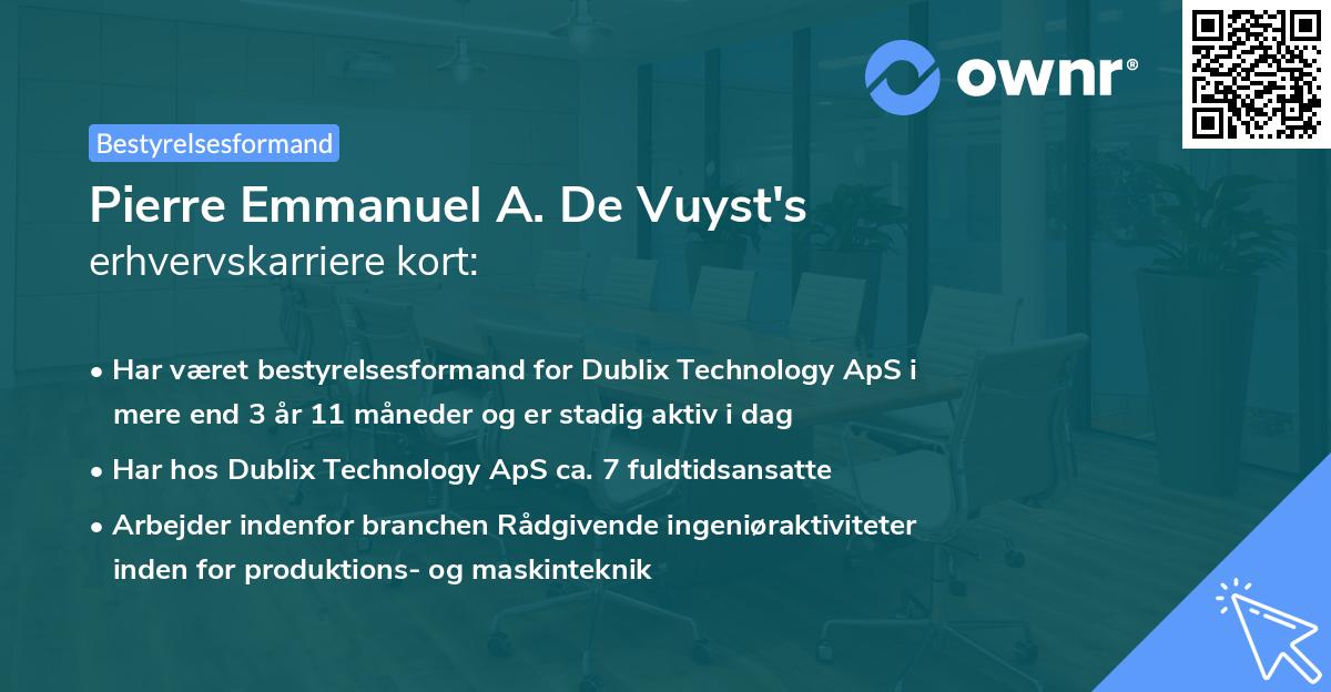 Pierre Emmanuel A. De Vuyst's erhvervskarriere kort