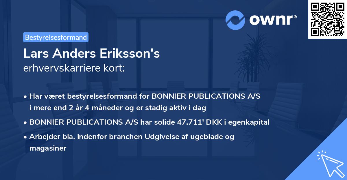 Lars Anders Eriksson's erhvervskarriere kort