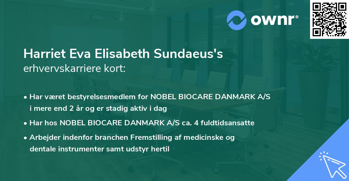 Harriet Eva Elisabeth Sundaeus's erhvervskarriere kort