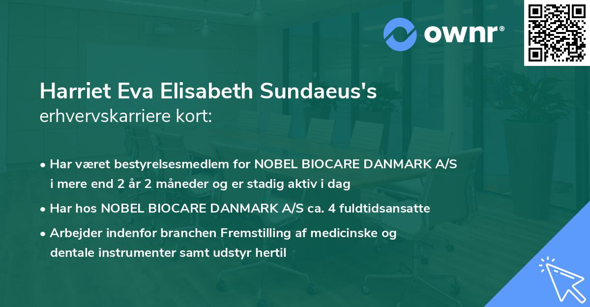 Harriet Eva Elisabeth Sundaeus's erhvervskarriere kort