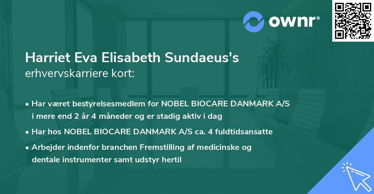 Harriet Eva Elisabeth Sundaeus's erhvervskarriere kort