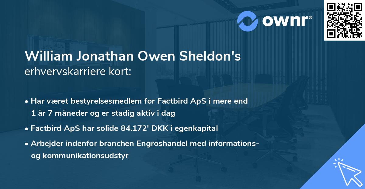 William Jonathan Owen Sheldon's erhvervskarriere kort