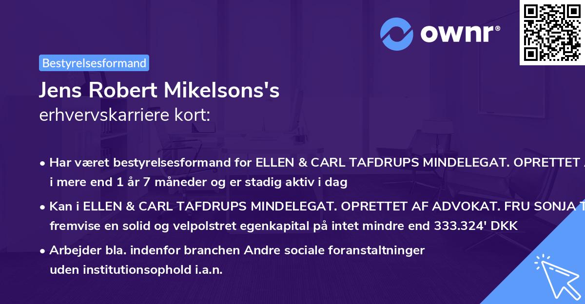 Jens Robert Mikelsons's erhvervskarriere kort