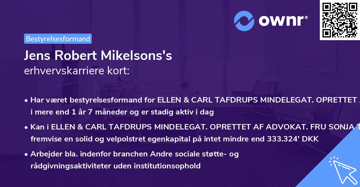 Jens Robert Mikelsons's erhvervskarriere kort