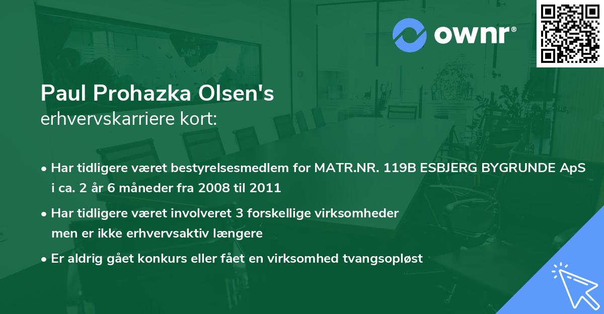Paul Prohazka Olsen's erhvervskarriere kort