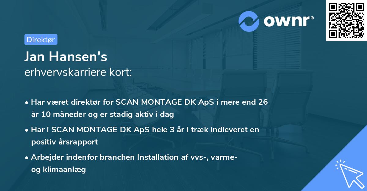 Jan Hansen's erhvervskarriere kort