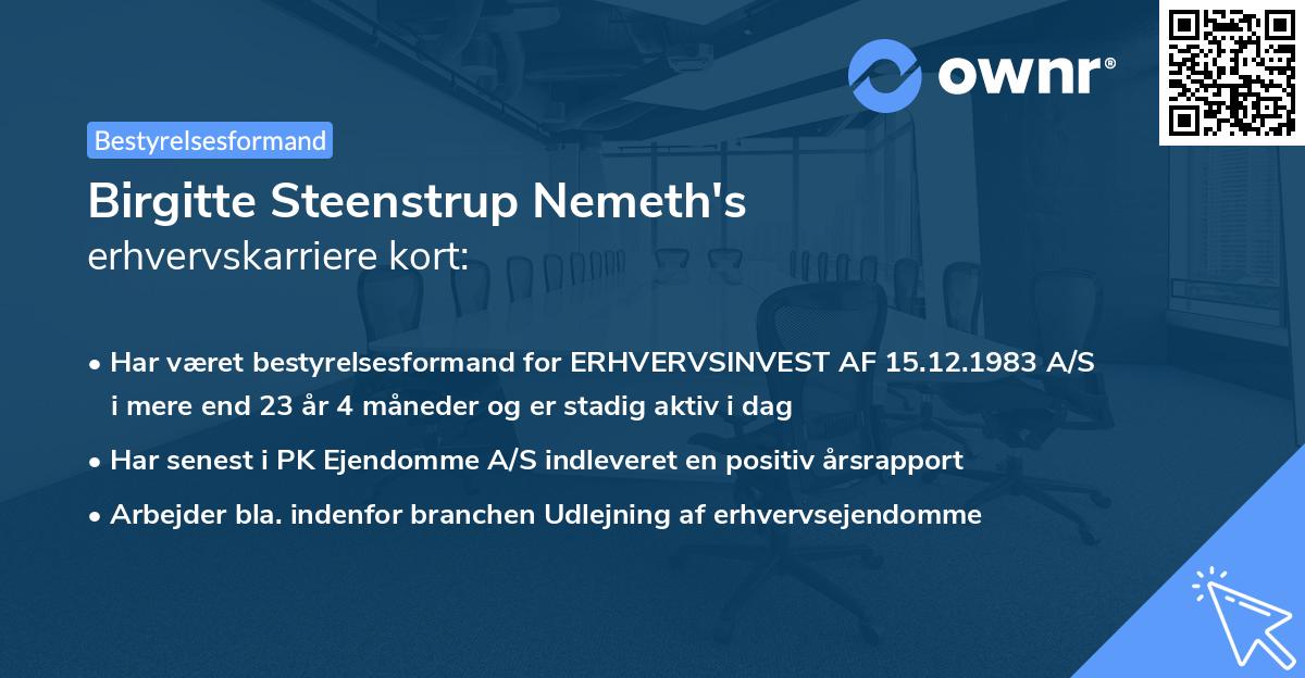 Birgitte Steenstrup Nemeth's erhvervskarriere kort