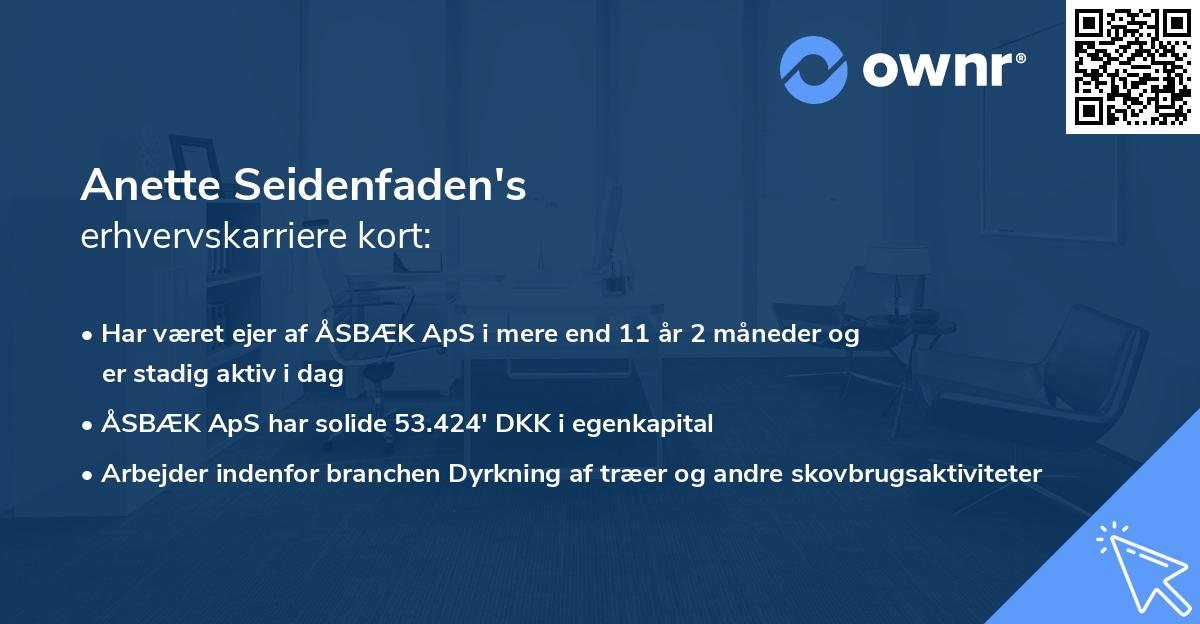 Anette Seidenfaden's erhvervskarriere kort