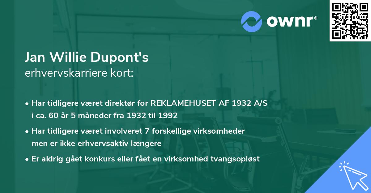 Jan Willie Dupont's erhvervskarriere kort