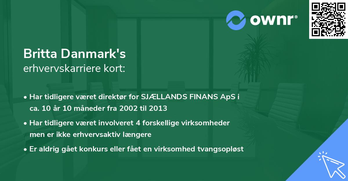 Britta Danmark's erhvervskarriere kort