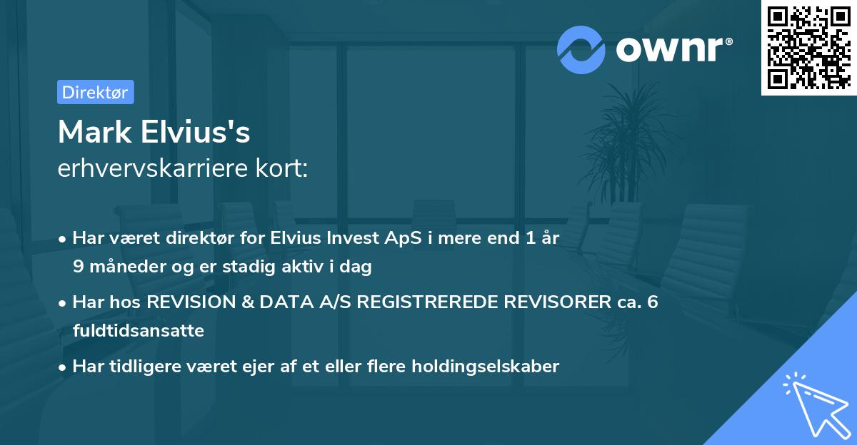 Mark Elvius's erhvervskarriere kort