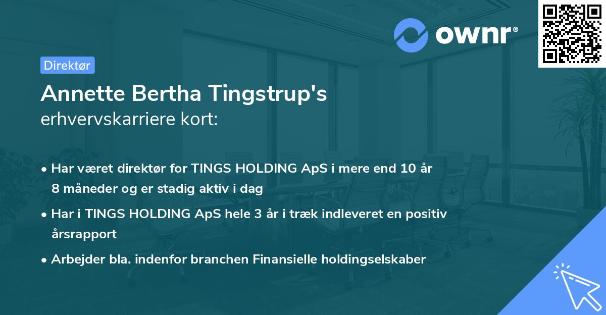 Annette Bertha Tingstrup's erhvervskarriere kort