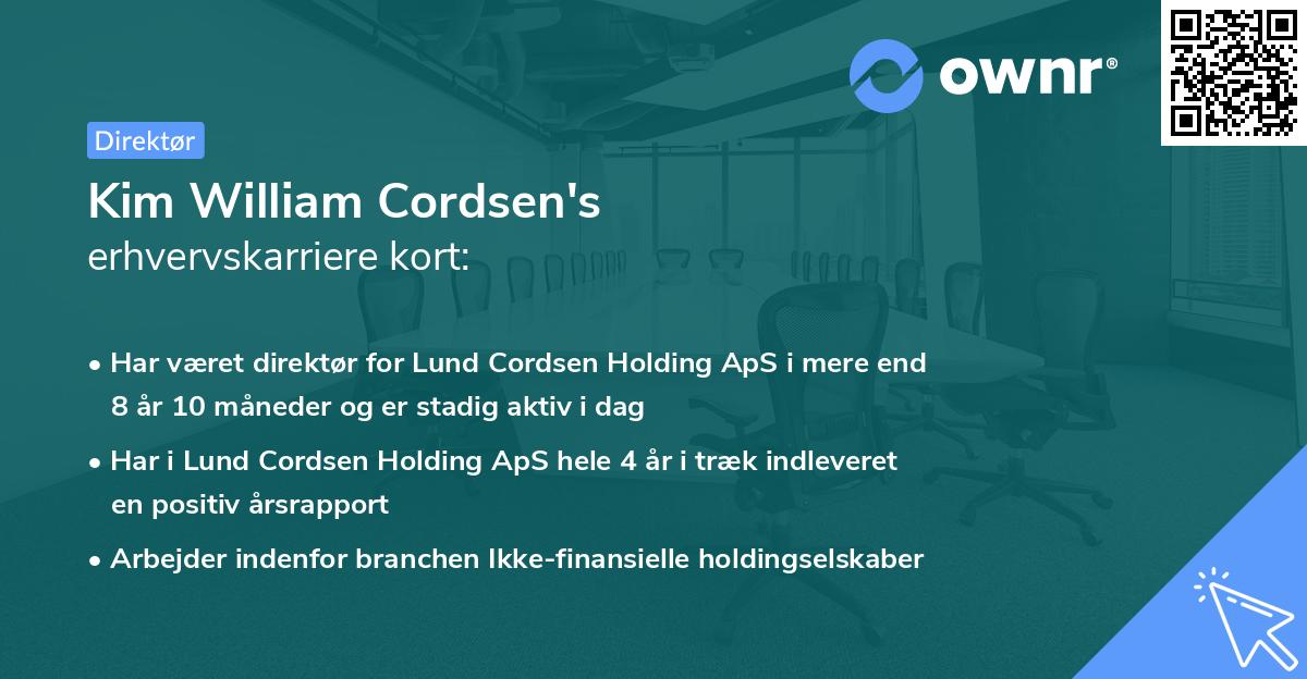 Kim William Cordsen's erhvervskarriere kort