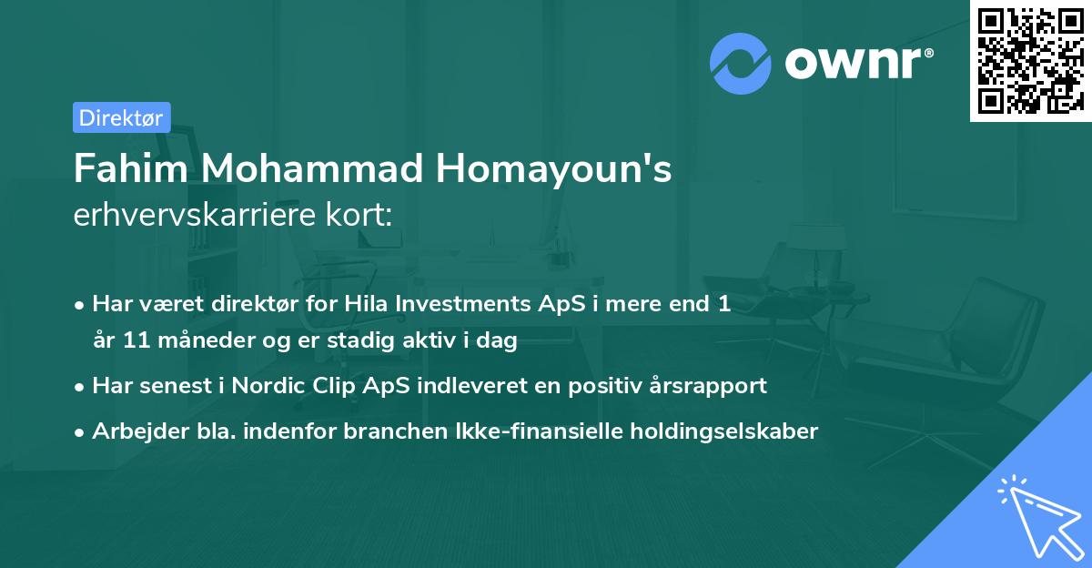 Fahim Mohammad Homayoun's erhvervskarriere kort