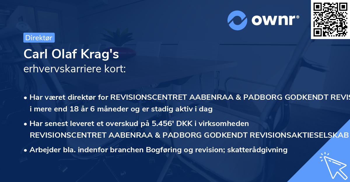 Carl Olaf Krag's erhvervskarriere kort