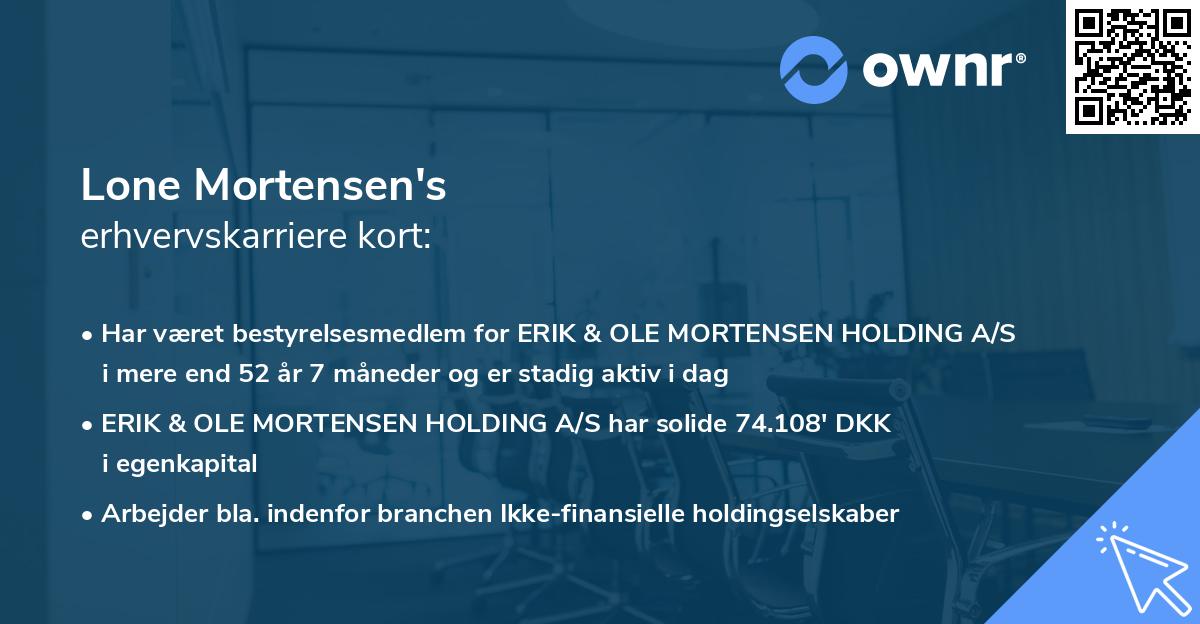 Lone Mortensen's erhvervskarriere kort