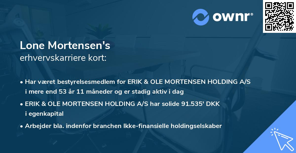 Lone Mortensen's erhvervskarriere kort